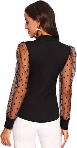 Vista 2 de SOLY HUX Blusa con mangas largas de malla traslúcida para mujer corte ceñido al cuerpo