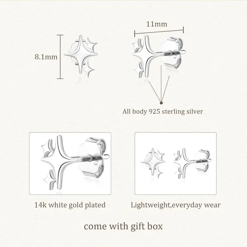 Vista 6 de JIAYIQI 925 Sterling Silver Stud Earrings Simple Mini Bar Circle Dot Heart Star Lightning Bolt Stud Earrings 14K Gold Plated Cartilage Earrings