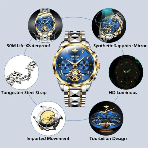 Vista 5 de EYESHOCK Relojes de pulsera impermeables automáticos de acero de tungsteno para hombre