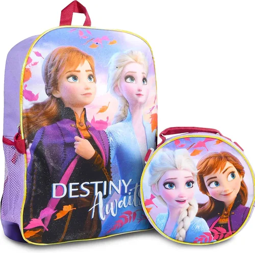 Vista 2 de Disney Frozen - Juego de mochila y bolsa de almuerzo - Paquete con mochila congelada lonchera de agua cuaderno congelado papelería más Suministros