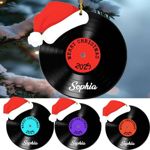 Vista 8 de Adorno de Disco de Vinilo Retro Personalizado 2025, Adorno de Músico Personalizado para Amantes de la Música, Decoración de Árbol de Navidad
