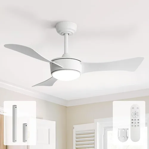 Vista 14 de Sofucor Ventiladores de techo de 42 pulgadas con luces, moderno ventilador de techo negro para dormitorio pequeño con control remoto, cuchillas