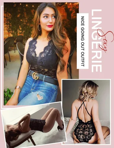 Vista 4 de Avidlove - Body de encaje sexy lencería de una pieza para mujer escote en V profundo