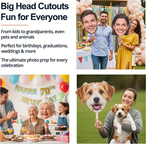 Vista 6 de Recorte de cabeza grande en un palo – Recortes faciales personalizados para fiestas, graduaciones, cumpleaños o bodas Accesorio de foto