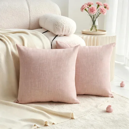 Vista 31 de Fundas de almohada decorativas Demetex grises 18x18, fundas de almohada cuadradas de lino para sofá, fundas de almohada estilo granja para cama