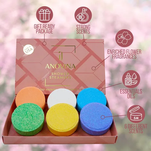 Vista 5 de Anovina Caja de regalo de aromaterapia hecha en Estados Unidos, regalos de cuidado personal para mujeres y hombres, bombas de ducha totalmente