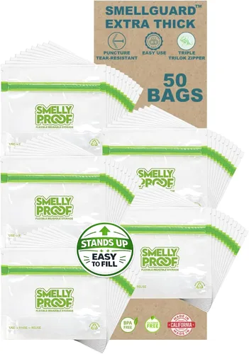 Vista 16 de Smelly Proof 50 bolsas reutilizables de almacenamiento de alimentos expandibles de pie y relleno, fabricadas en Estados Unidos, sin PEVA ni BPA