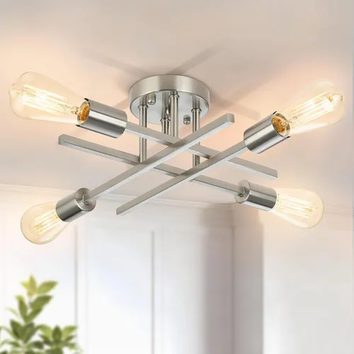 Vista 14 de SunRider Lámpara de Techo Industrial Semiempotrada de 4 Luces, Luces de Casa de Campo Moderna Negro Mate, Candelabro Rústico Sputnik para Dormitorio