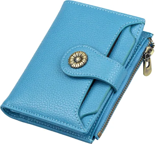Vista 10 de Cartera pequeña para mujer, con bloqueo RFID, de piel suave, plegable, compacta, tarjetero para mujer, con bolsillo con cremallera, color negro