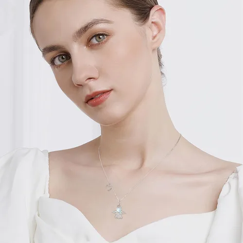 Vista 5 de Palpitate Collar de ángel de la guarda con colgante de ángel para mujer, plata de ley 925, regalo de ángel, joyería de condolencia, bautismo