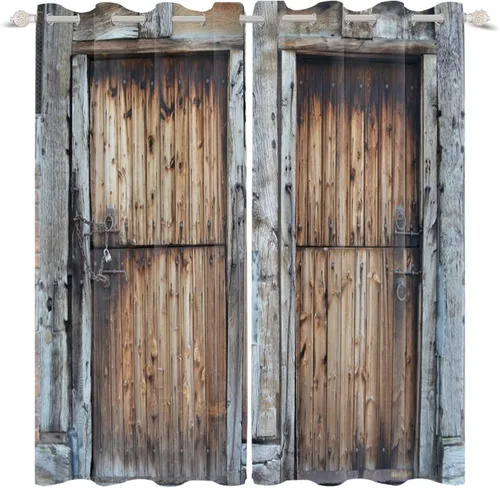 Vista 71 de Cortinas rústicas para ventana de puerta de granero, puerta de madera gris, puerta de garaje, tratamiento de ventana para sala de estar, dormitorio