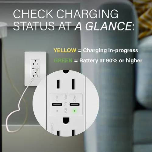 Vista 3 de Legrand Radiant R26USBPDW - Toma de corriente dúplex decoradora resistente a manipulaciones de 15 amperios con puertos de carga rápida USB C/C 6.0A