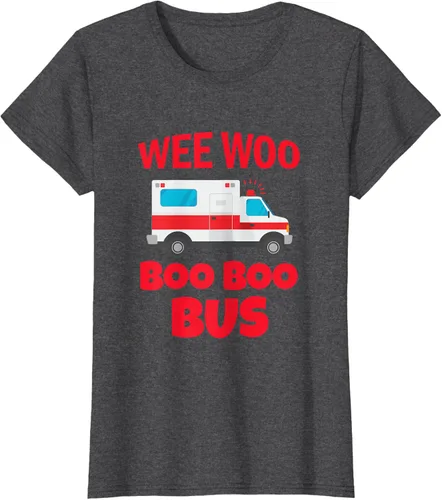 Vista 5 de Wee Woo Boo Boo Bus First Responder - Camiseta divertida de ambulancia, Negro, S
