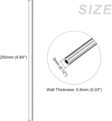 Vista 2 de METALLIXITY Tubo de acero inoxidable 304 (0.118 in de diámetro exterior x 0.031 in de pared T x 9.843 in de largo), 3 piezas, tubo recto