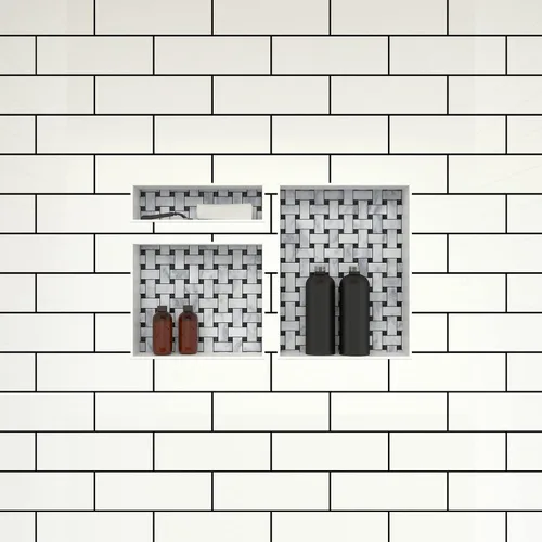 Vista 2 de Redi Niche - Estante de ducha empotrado triple nicho negro, tres estantes interiores, 32 pulgadas de ancho x 20 pulgadas de alto x 4 pulgadas