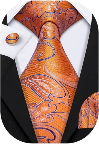 Vista 229 de Barry.Wang - Juego de corbata de seda para hombre, diseño de cachemira, pañuelo y gemelos de bolsillo
