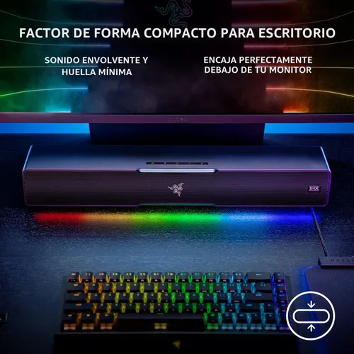 Vista 4 de Razer Leviathan V2: Barra de sonido multicontrolador para juegos de PC con subwoofer - THX Spatial Audio - Diseño compacto - Chroma RGB - Bluetooth