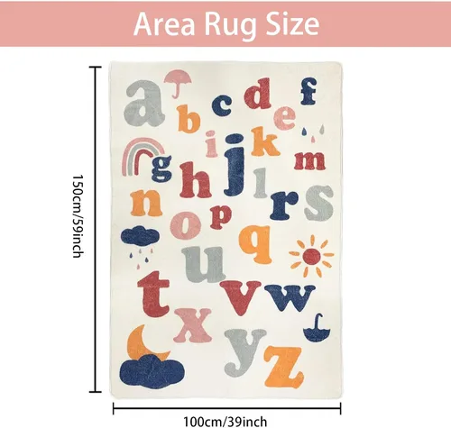 Vista 2 de ABREEZE Alfombra de juego para niños, alfombra mullida de lana sintética para niños, 3.3 x 5 pies, antideslizante, con número ABC, aprendizaje