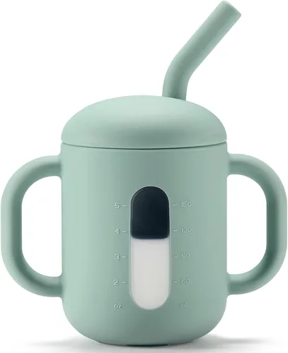 Vista 12 de CLYMENE Taza de entrenamiento de silicona con popote y asas, taza para beber para bebé, taza para beber agua para bebés y niños pequeños de 6 meses