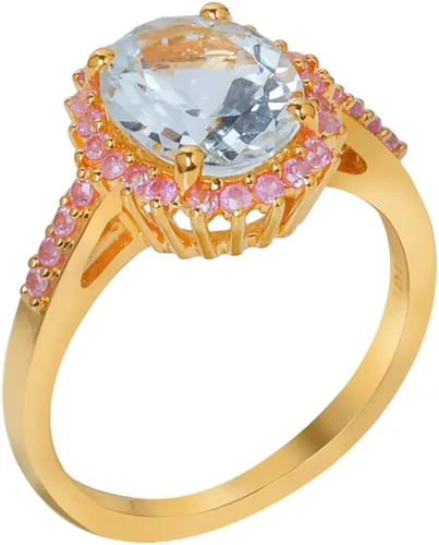 Vista 3 de YoTreasure Anillo de compromiso de oro amarillo de 10 quilates con zafiro rosa aguamarina de 2.51 quilates, Metal Metal Piedra preciosa, aguamarina