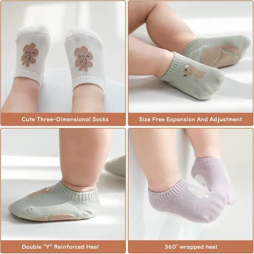 Vista 7 de Aoluvy Toddler Baby Non Slip Socks Spring Summer-5 Pairs.Anti Slip Cozy Kids Socks With Non Skid Grips for BoyGirl Infants