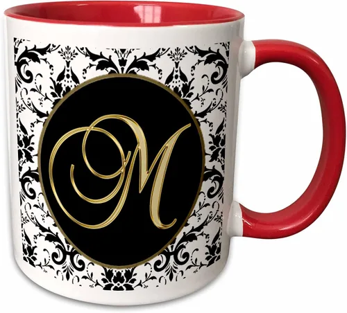 Vista 9 de 3dRose Image of The Script Letter M - Taza de cerámica, color blanco y negro, 11 oz Negro/Blanco