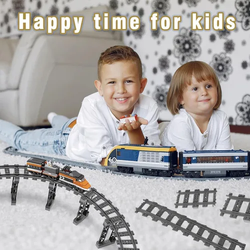 Vista 2 de Juego de 212 piezas de bloques de construcción de pistas de tren urbano compatibles con Lego, juego de accesorios de vías de tren, puente de pista