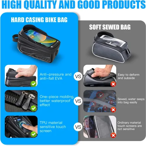 Vista 2 de Bolsa impermeable para bicicleta, correa de extensión larga, bolsa para tubo superior de menos de 6.9 pulgadas, gran capacidad, compatible