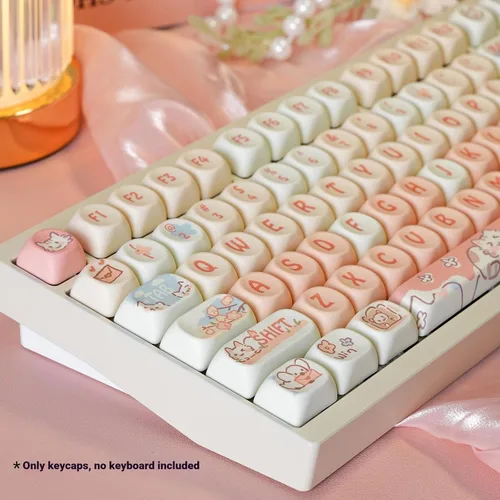 Vista 3 de SEUNKWANG EWEADN Cute Cat Theme PBT & PC Keycaps, 132 Keys MOA Profile Custom Keycap Set, Aesthetic Pink Keycaps for Mechanical Keyboard Compatible