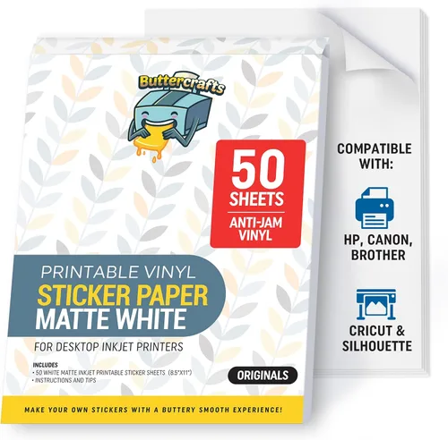 Vista 5 de Glossy Printable Vinyl Sticker Paper 25s Non-Epson Compatible 8.5"x11" Blanco