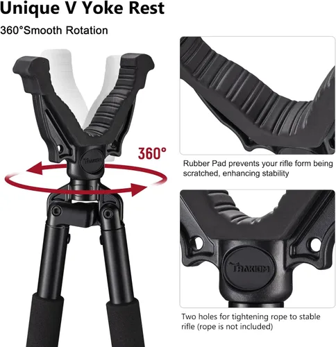 Vista 2 de Trakiom Bípode de caza, trípode de disparo, bípode de tiro ajustable con soporte de yugo de 360° V, bloqueo giratorio, marco de aluminio ligero