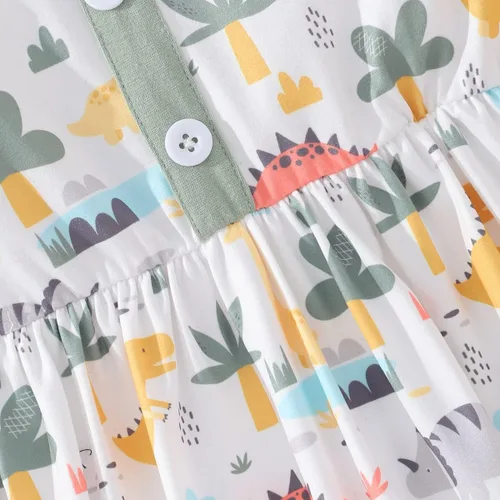 Vista 6 de Vestidos de verano para niñas pequeñas, túnica de dinosaurio, vestido casual de manga corta, vestido de patinadora para niños pequeños, 2-7T