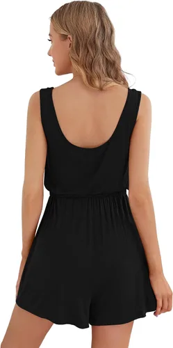 Vista 2 de Verdusa Mameluco de maternidad para mujer, cuello redondo, botones frontales, cintura alta