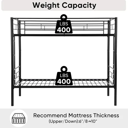 Vista 6 de Litera de metal individual sobre cama individual para niños, niñas, adolescentes y adultos, base de cama de tamaño individual con barandilla