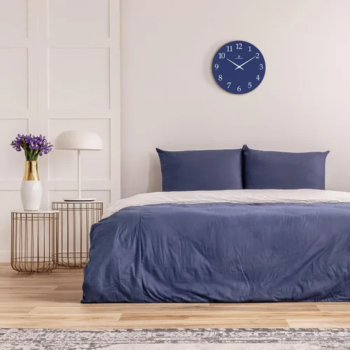 Vista 4 de Lafocuse Reloj de pared de madera azul marino de 12 pulgadas, funciona con pilas, simple y minimalista reloj de pared de cocina silencioso