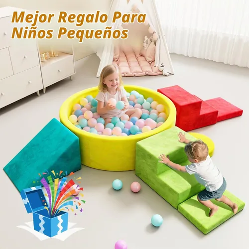 Vista 8 de Juego de bloques de escalada de espuma suave, juguetes de escalada para niños pequeños con pozo de bolas para jugar en interiores, escalador modular
