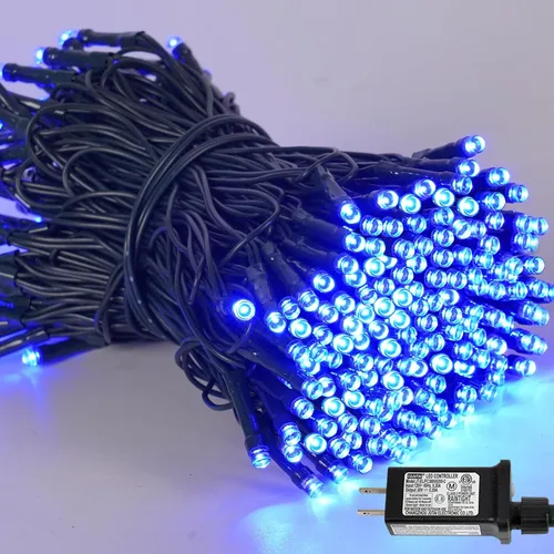 Vista 7 de YEGUO 500 luces LED de Navidad rosas de 165 pies, impermeables, para exteriores, cadena de luces de alambre verde para interiores, 8 modos de luces