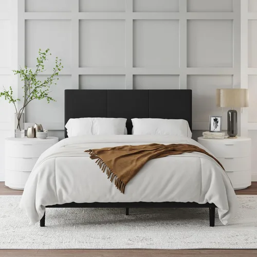 Vista 9 de IOILORI Base de cama de tamaño matrimonial con cabecera tapizada, listones de madera resistentes, no requiere somier, silencioso, fácil montaje Beige