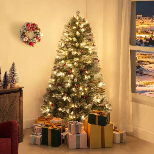 Vista 27 de Naomi Home - Árbol de Navidad realista preiluminado de 6.5 pies, 400 luces Con bisagras