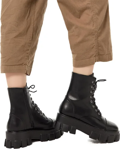 Vista 4 de KEIIYJ Botines con cordones Chelsea Combat Chunky Plataforma para mujer en Negro (ROTA)
