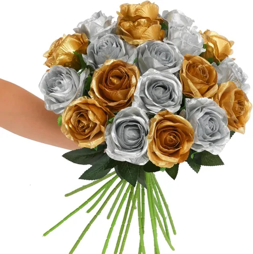 Vista 9 de Tifuly Rosas artificiales – 12 piezas de rosas artificiales realistas de tallo largo, rosas de seda estilo Mashup para ramos de bricolaje, centros