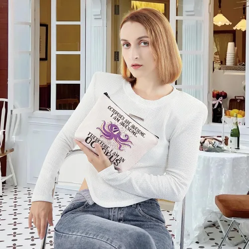Vista 6 de LEVLO Bolsa de maquillaje cosmético de pulpo, regalo para amantes del pulpo, los pulpos son impresionantes bolsa de maquillaje con cremallera