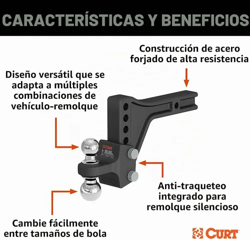 Vista 3 de CURT 45935 Soporte de bola de enganche de remolque ajustable con doble bola, vástago de 2 pulgadas, hasta 15,000 libras