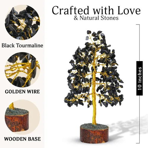 Vista 2 de FASHIONZAADI Árbol de Gemas de Turmalina Negra - Árbol Bonsái de Dinero Feng Shui para Decoración del Hogar - Regalo Espiritual de Cristal