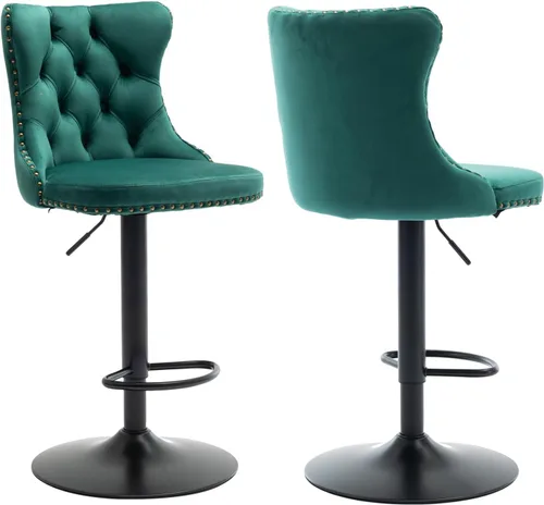 Vista 180 de Aoowow Juego de 2 taburetes de bar giratorios, taburetes de bar ajustables con respaldo de terciopelo copetudo, sillas de bar modernas tapizadas