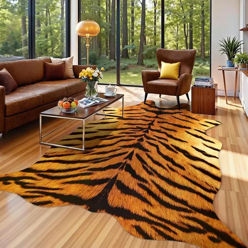Vista 23 de Alfombra de piel de vaca sintética AROGAN, alfombra premium con estampado de vaca para decoración occidental boho, piel de vaca para dormitorio Negro