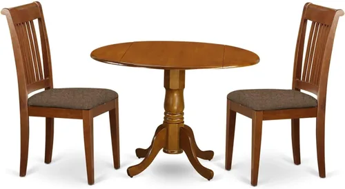 Vista 7 de East West Furniture DLPO3-OAK-C Dublin - Juego de 3 piezas que contiene una mesa de comedor redonda con gotas y 2 sillas de cocina de tela de lino