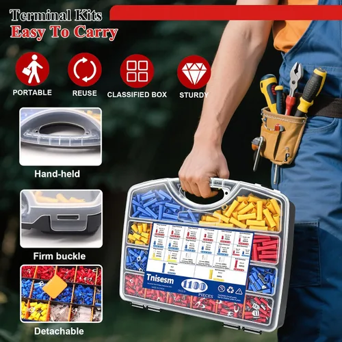 Vista 4 de Tnisesm Kit de conector de cable de 1100 piezas con herramienta de prensado, terminales de cable eléctrico con aislamiento de cobre, anillo, tope