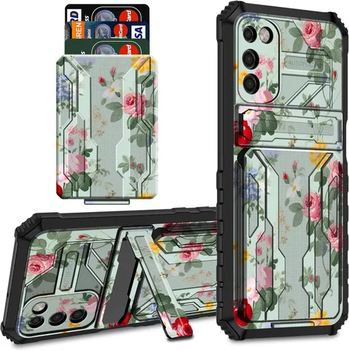 Vista 13 de Funda protectora de TPU suave para Samsung Galaxy A03S con soporte para tarjeta de crédito y soporte de doble capa de policarbonato duro de TPU