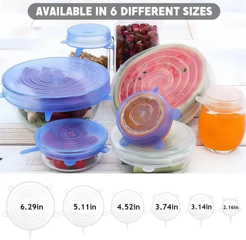 Vista 2 de 12 tapas elásticas de silicona, tapas de silicona reutilizables para almacenamiento de alimentos, 6 tamaños diferentes de fundas de silicona